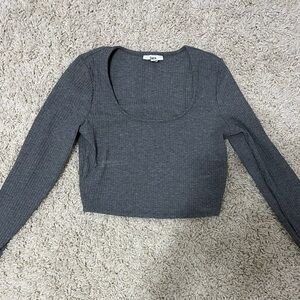 Bar III Gray Square Neck Long Sleeve Bodysuit